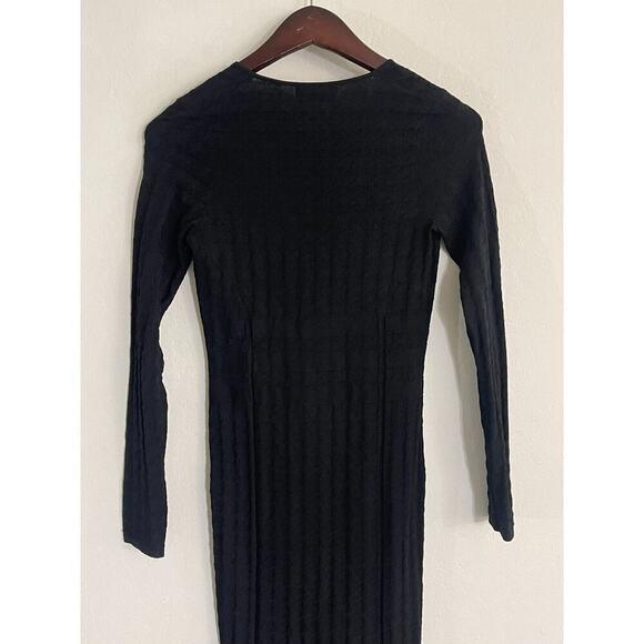 Good American Dress 2 sz M Black Midi Deep V Neck Plung Houndstooth Stretch - Picture 7 of 9